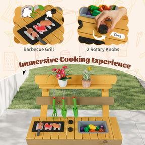 Outdoor Mud Kitchen for Kids, Toddler Wood Pretend Play Kitchen with Gardening Accessories, Sink