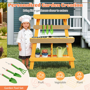 Outdoor Mud Kitchen for Kids, Toddler Wood Pretend Play Kitchen with Gardening Accessories, Sink