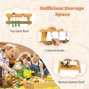 Outdoor Mud Kitchen for Kids, Toddler Wood Pretend Play Kitchen with Gardening Accessories, Sink