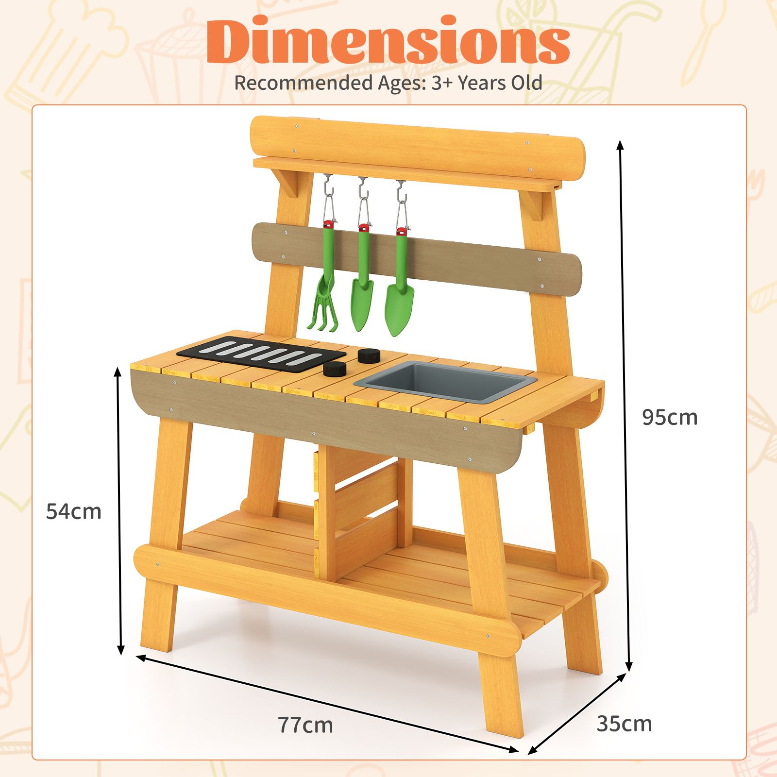 Outdoor Mud Kitchen for Kids, Toddler Wood Pretend Play Kitchen with Gardening Accessories, Sink