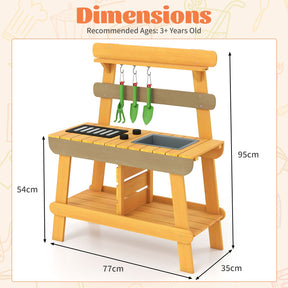 Outdoor Mud Kitchen for Kids, Toddler Wood Pretend Play Kitchen with Gardening Accessories, Sink