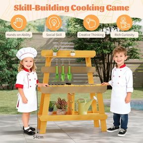 Outdoor Mud Kitchen for Kids, Toddler Wood Pretend Play Kitchen with Gardening Accessories, Sink