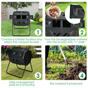 Outdoor 43 Gallon Composting Tumbler Dual Chamber Rotating Compost Bin Barrel with Sliding Door and Aeration System