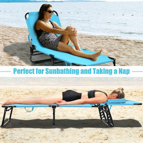 Outdoor Adjustable Folding Beach Lounge Chaise Patio Pool Recliner Chair with Detachable Pillows