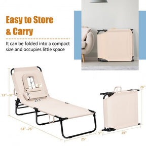 Outdoor Adjustable Folding Beach Lounge Chaise Patio Pool Recliner Chair with Detachable Pillows