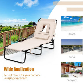 Outdoor Adjustable Folding Beach Lounge Chaise Patio Pool Recliner Chair with Detachable Pillows