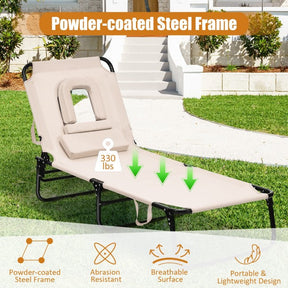 Outdoor Adjustable Folding Beach Lounge Chaise Patio Pool Recliner Chair with Detachable Pillows