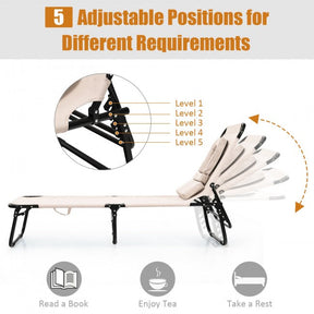 Outdoor Adjustable Folding Beach Lounge Chaise Patio Pool Recliner Chair with Detachable Pillows