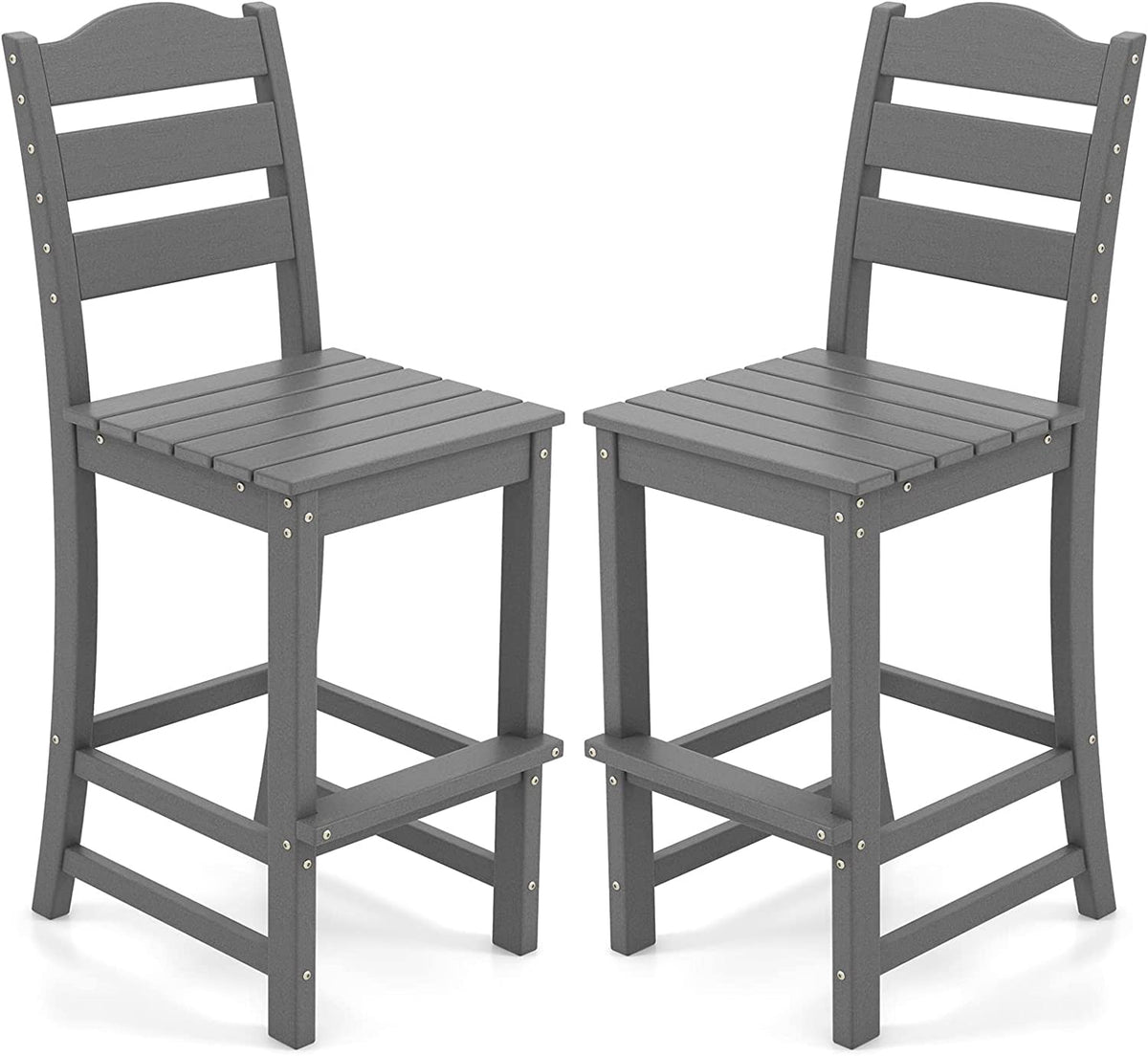 Outdoor All-Weather HDPE Bar Stool Patio 30 Inches Counter Height Bar Chair with Backrest and Footrest