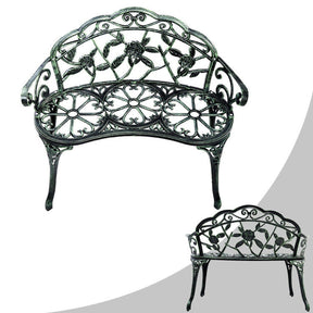 Outdoor Aluminum Antique Bench Patio Loveseat Chair with Floral Rose Style and Foot Pads