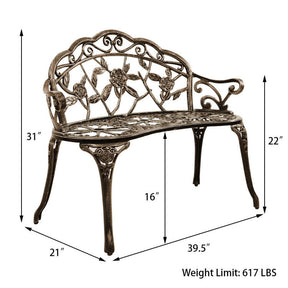 Outdoor Aluminum Antique Bench Patio Loveseat Chair with Floral Rose Style and Foot Pads