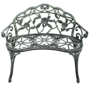 Outdoor Aluminum Antique Bench Patio Loveseat Chair with Floral Rose Style and Foot Pads