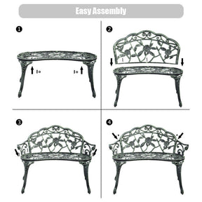 Outdoor Aluminum Antique Bench Patio Loveseat Chair with Floral Rose Style and Foot Pads