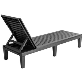 Outdoor Chaise Lounge Chair Patio Recliner, Adjustable with 5 Positions, Wood Texture Design, Waterproof, Easy to Assemble