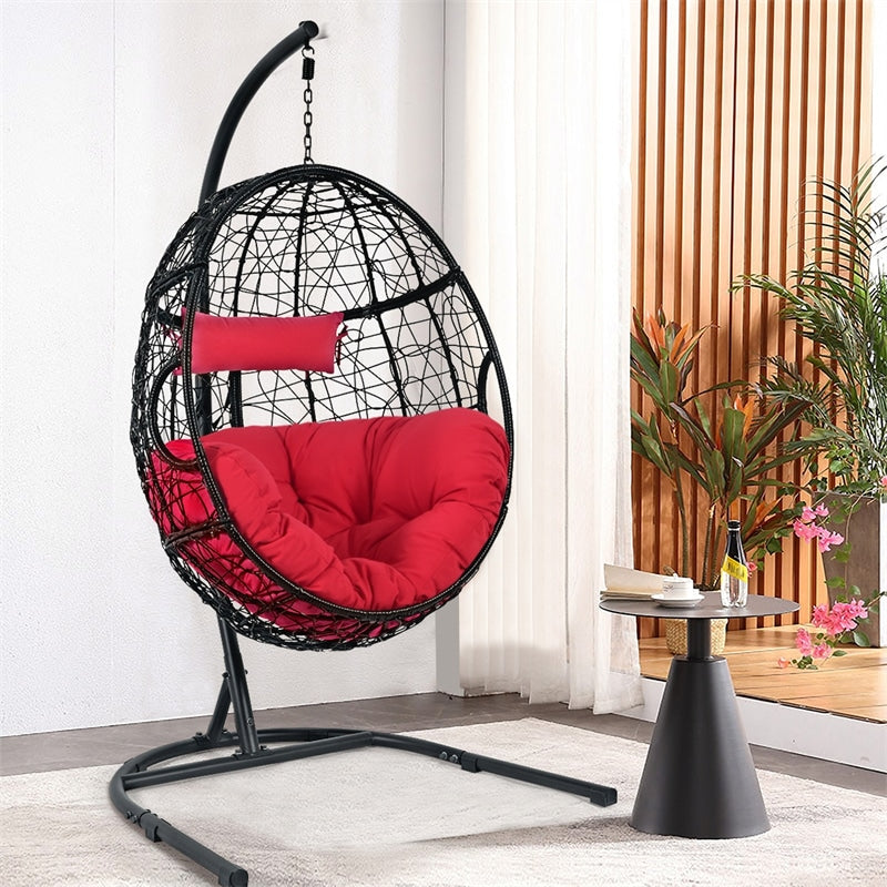 Outdoor Hanging Egg Chair Patio Swing Chair with C Hammock Stand and Soft Cushion