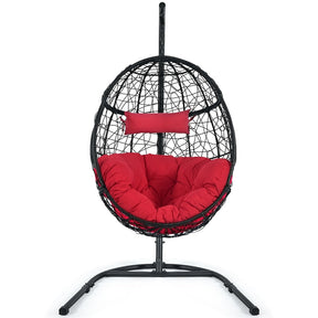 Outdoor Hanging Egg Chair Patio Swing Chair with C Hammock Stand and Soft Cushion