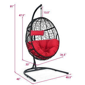 Outdoor Hanging Egg Chair Patio Swing Chair with C Hammock Stand and Soft Cushion
