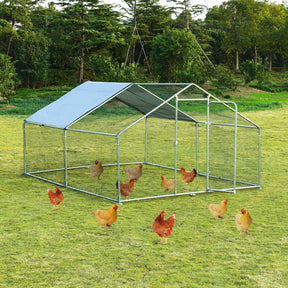 10FT Outdoor Metal Chicken Coop Walk-in Shade Cage Hen Run House Poultry Habitat with Roof Cover