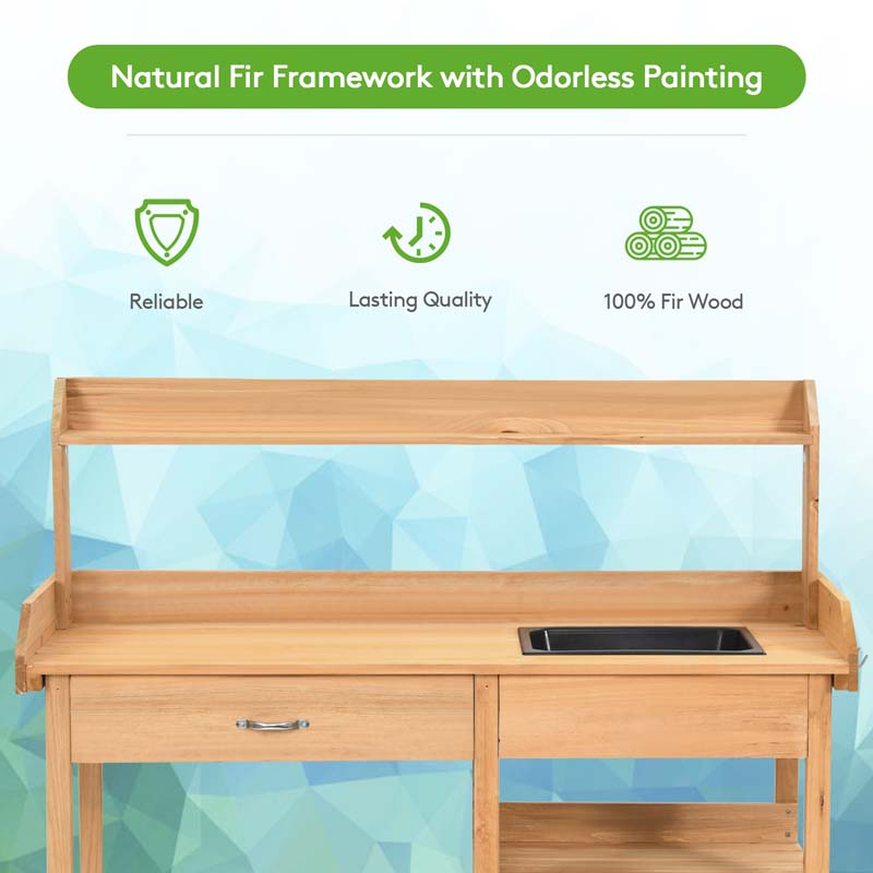 Outdoor Patio Potting Bench Table Garden Wooden Work Station Storage Shelf with Cabinet Drawer