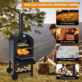 Outdoor Pizza Oven Wood Fire Pizza Maker Grill with Pizza Stone and Waterproof Cover