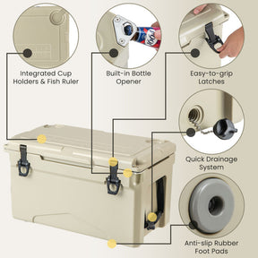 30 Quart Outdoor Portable Hard Cooler Heavy-Duty Rotomolded Ice Chest Box with Integrated Cup Holders and Bottle Opener for Camping BBQ