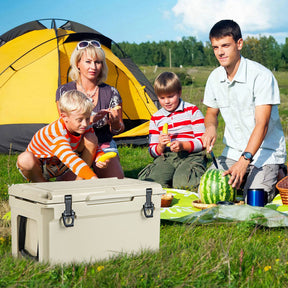 30 Quart Outdoor Portable Hard Cooler Heavy-Duty Rotomolded Ice Chest Box with Integrated Cup Holders and Bottle Opener for Camping BBQ