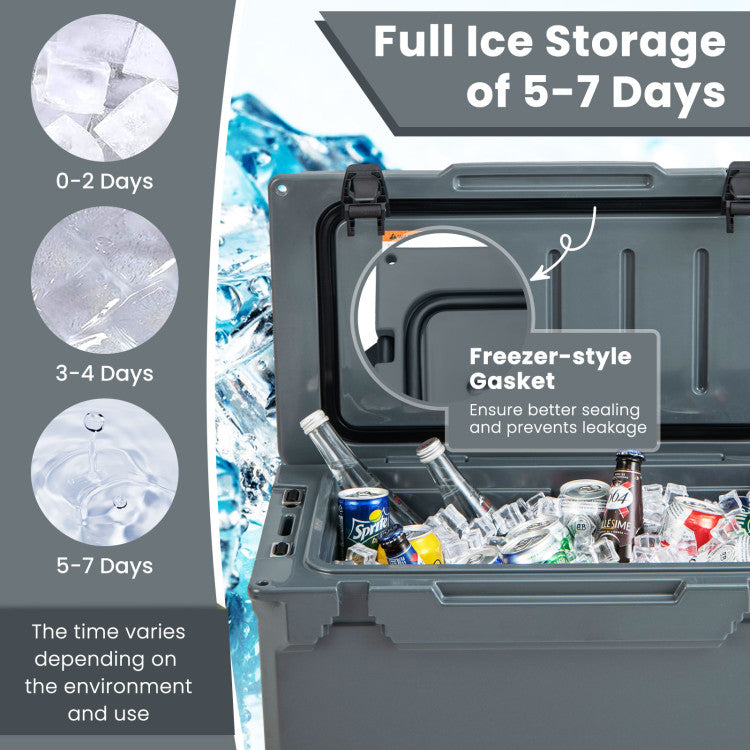 30 Quart Outdoor Portable Hard Cooler Heavy-Duty Rotomolded Ice Chest Box with Integrated Cup Holders and Bottle Opener for Camping BBQ