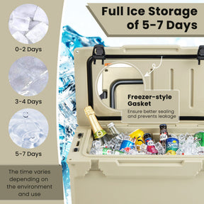 30 Quart Outdoor Portable Hard Cooler Heavy-Duty Rotomolded Ice Chest Box with Integrated Cup Holders and Bottle Opener for Camping BBQ