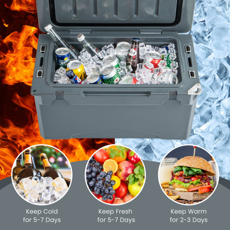 30 Quart Outdoor Portable Hard Cooler Heavy-Duty Rotomolded Ice Chest Box with Integrated Cup Holders and Bottle Opener for Camping BBQ