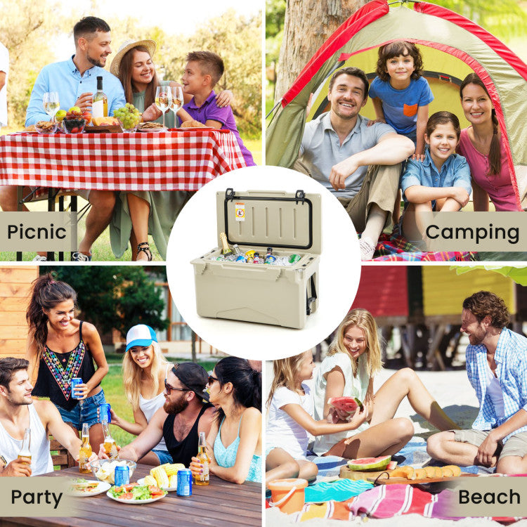 30 Quart Outdoor Portable Hard Cooler Heavy-Duty Rotomolded Ice Chest Box with Integrated Cup Holders and Bottle Opener for Camping BBQ