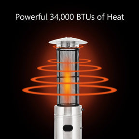Outdoor Propane Heater 40000 BTU Stainless Steel Pyramid Floor-Standing Patio Heaters with Wheels and Dancing Flame
