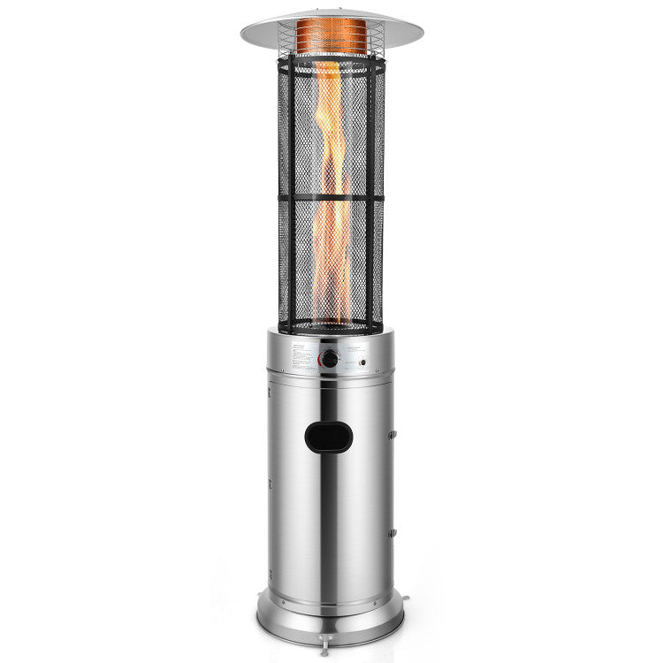 Outdoor Propane Heater 40000 BTU Stainless Steel Pyramid Floor-Standing Patio Heaters with Wheels and Dancing Flame