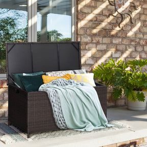 Outdoor Wicker Storage Box with Zippered Liner and Wheels for Patio