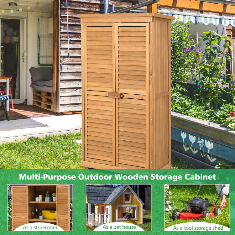 Outdoor Wooden Garden Tool Storage Cabinet with Removable Shelves and Lock