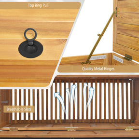 Outdoor Wooden Storage Cabinet Patio Rolling Deck Box with 2 Wheels and Side Handle