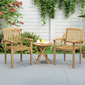 Patio Dining Chair Outdoor Teak Wood Armchair with Ergonomic Backrest and Seat