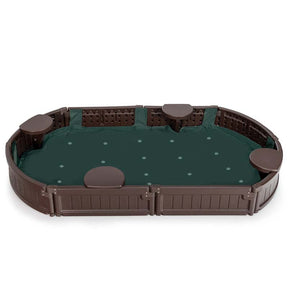 6FT Oval Outdoor Sandbox with Cover, Built-in Corner Seat & Bottom Liner, All Weather Kids Sand Play Station for Backyard Beach