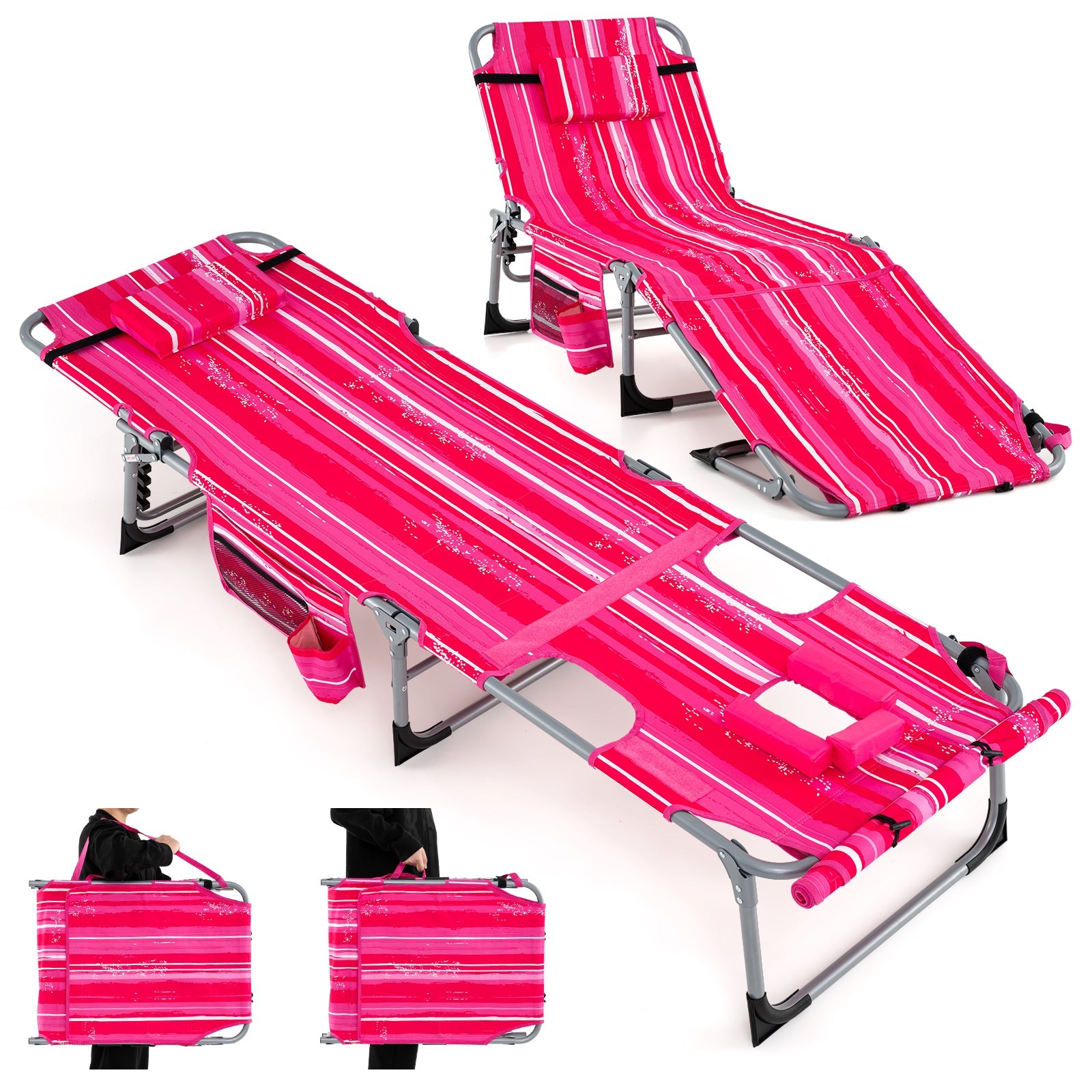 Outdoor Folding Chaise Lounge Chair, 5-position Lounge Chair with Adjustable Footrest