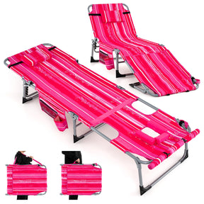 Outdoor Folding Chaise Lounge Chair, 5-position Lounge Chair with Adjustable Footrest