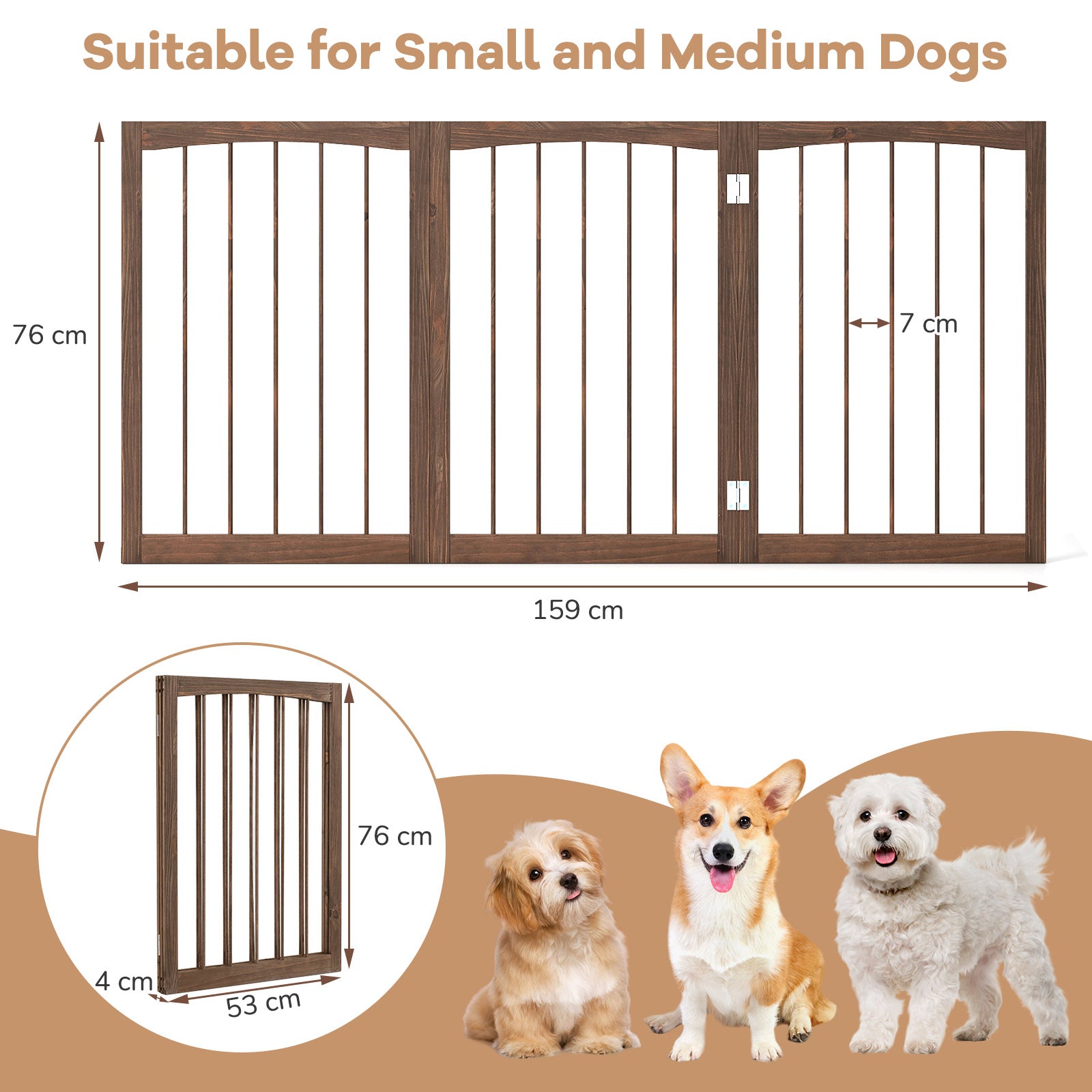 3-Panel Dog Gate 76cm Wooden Pet Fence