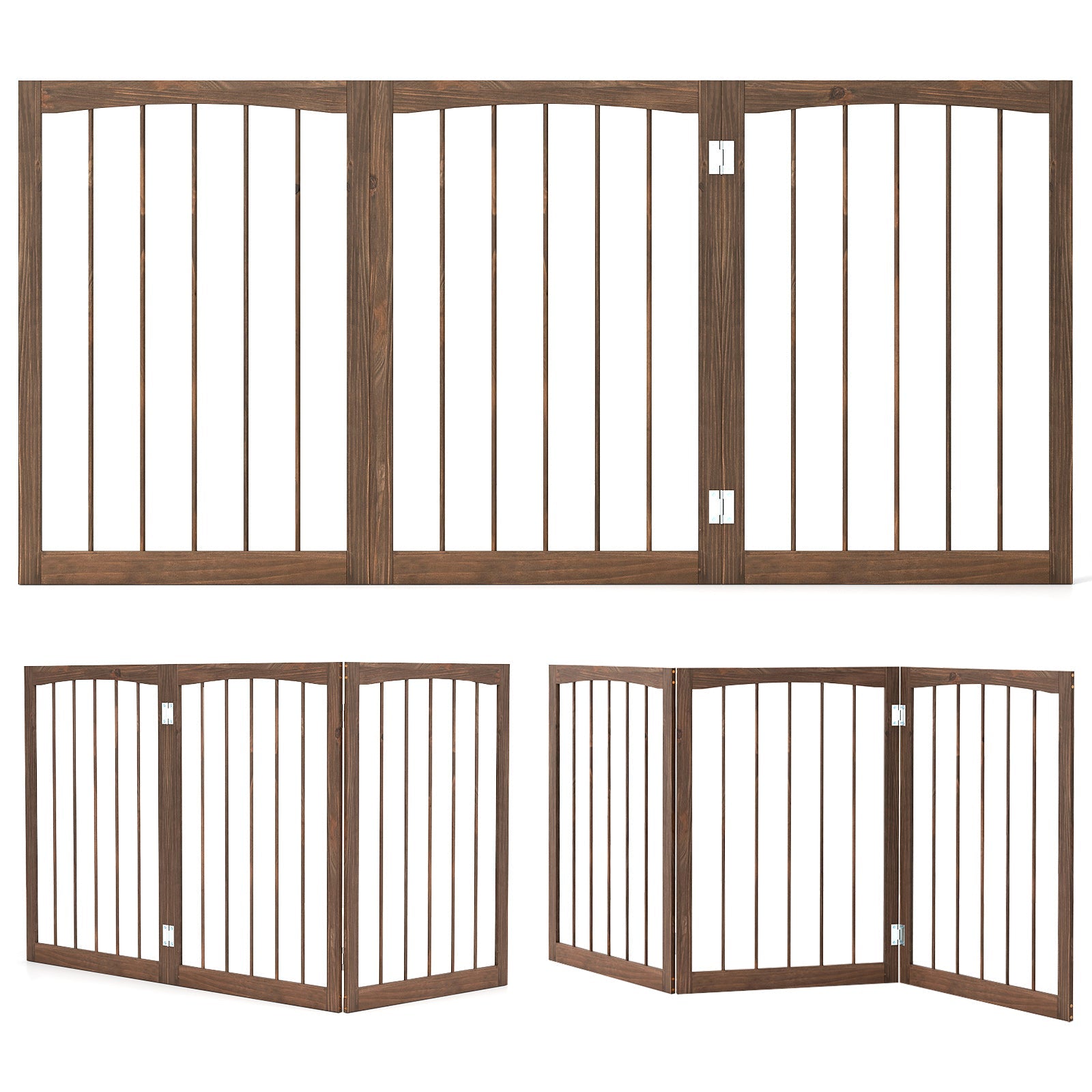 3-Panel Dog Gate 76cm Wooden Pet Fence