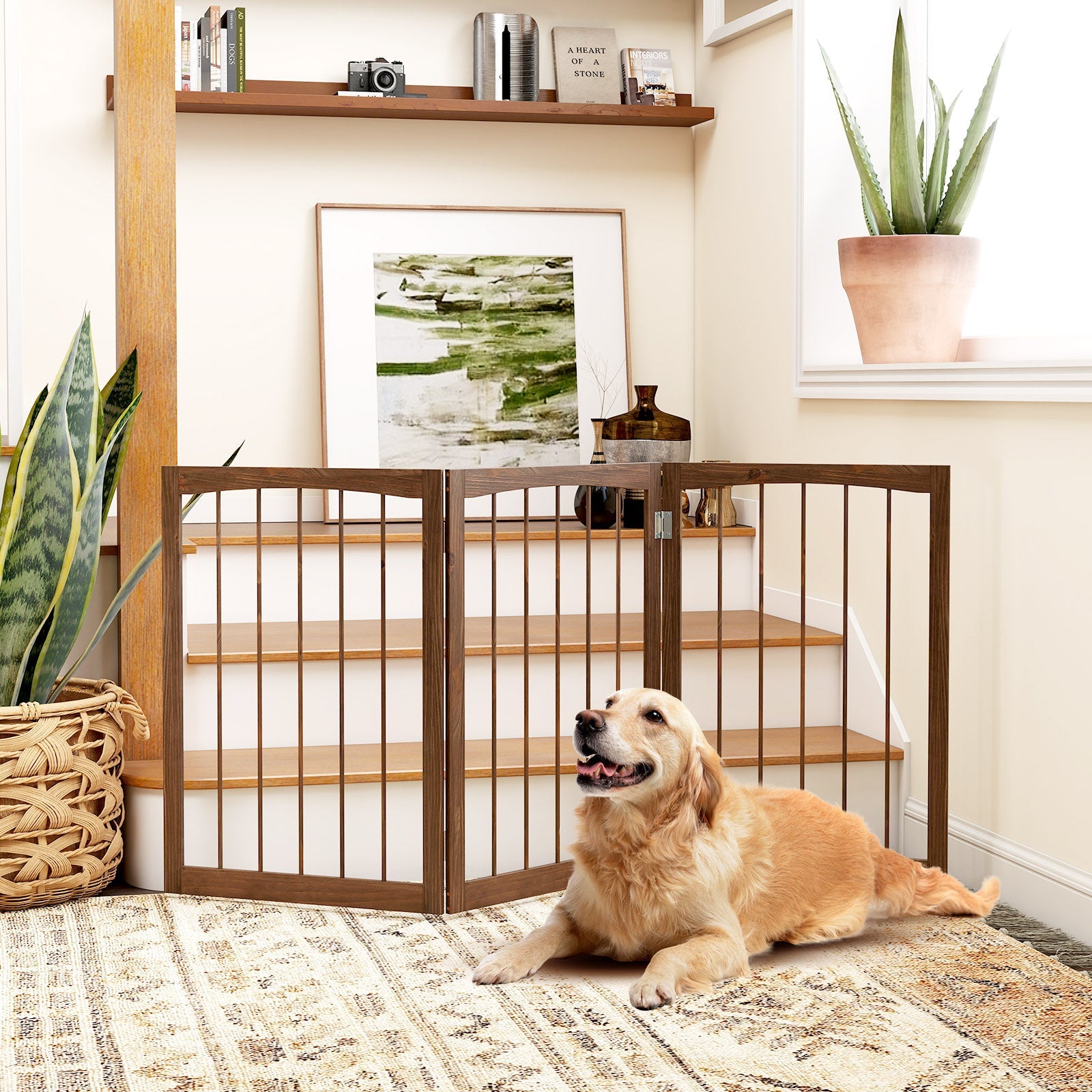 3-Panel Dog Gate 76cm Wooden Pet Fence