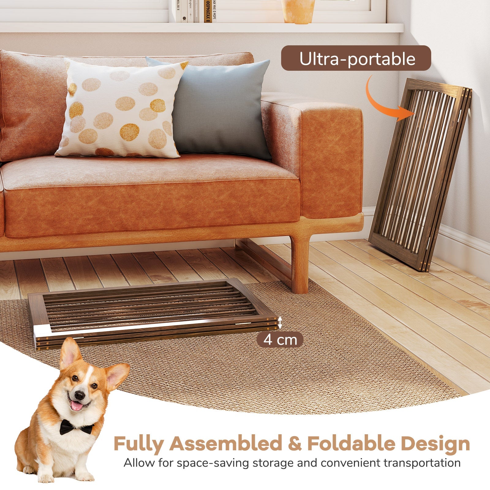 3-Panel Dog Gate 76cm Wooden Pet Fence