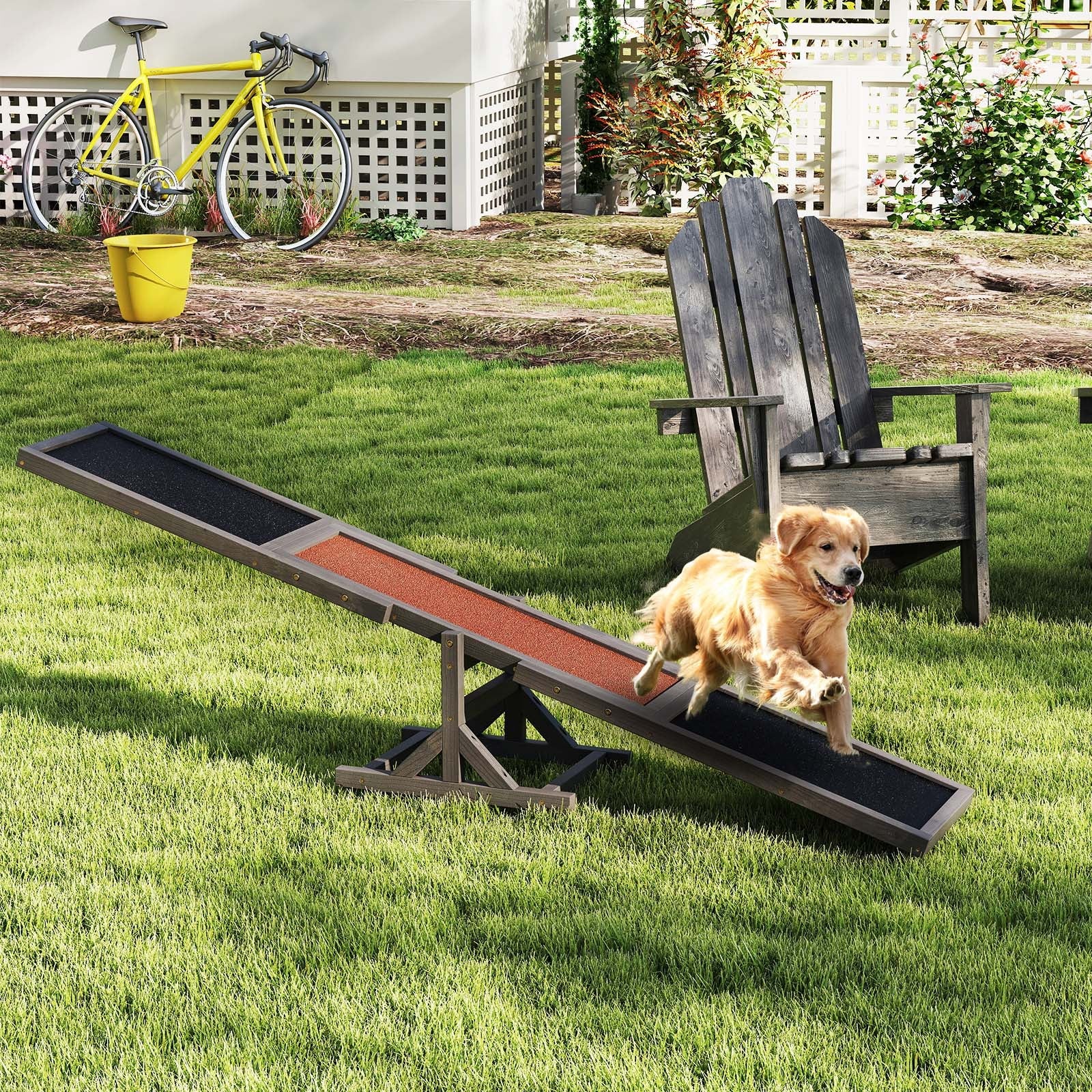 180 cm Wooden Dog Agility Seesaw, Dog Exercise & Play Set, 70kg Capacity
