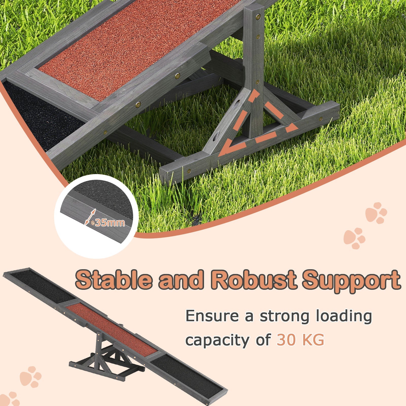 180 cm Wooden Dog Agility Seesaw, Dog Exercise & Play Set, 70kg Capacity