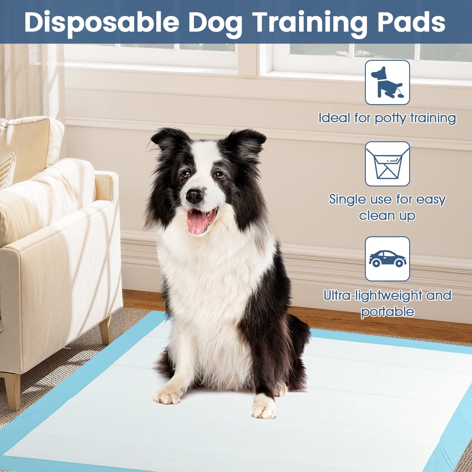 Dog and Puppy Pee Pads, 90 x 90 cm (100 Counts) 6-Layer Leak-Proof Pet Pads