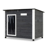 Wooden Dog House Outdoor, Large Dog Kennel Weatherproof with Natural Spruce Wood Frame, Removable Floor, Openable Asphalt Roof, PVC Curtain, Outside Pet Shelter for Medium to Large Dogs, Grey