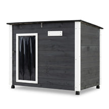 Wooden Dog House Outdoor, Large Dog Kennel Weatherproof with Natural Spruce Wood Frame, Removable Floor, Openable Asphalt Roof, PVC Curtain, Outside Pet Shelter for Medium to Large Dogs, Grey