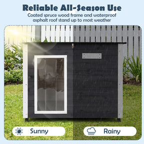 Wooden Dog House Outdoor, Large Dog Kennel Weatherproof with Natural Spruce Wood Frame, Removable Floor, Openable Asphalt Roof, PVC Curtain, Outside Pet Shelter for Medium to Large Dogs, Grey