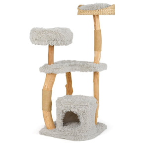 124 CM Tall Wooden Cat Tree, Solid Wood Cat Tower